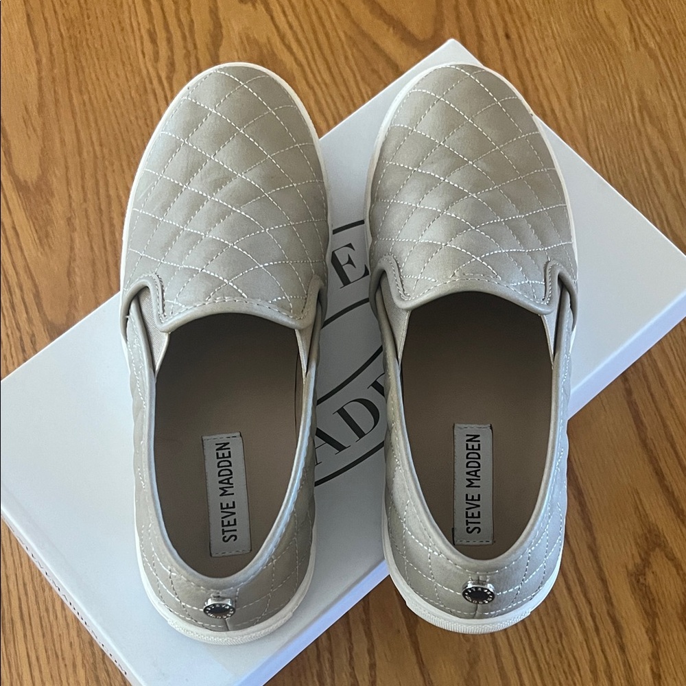 Steve Madden Taupe Quilted Slip-Ons